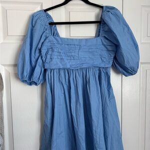 Blue Puff Sleeve Mini Dress